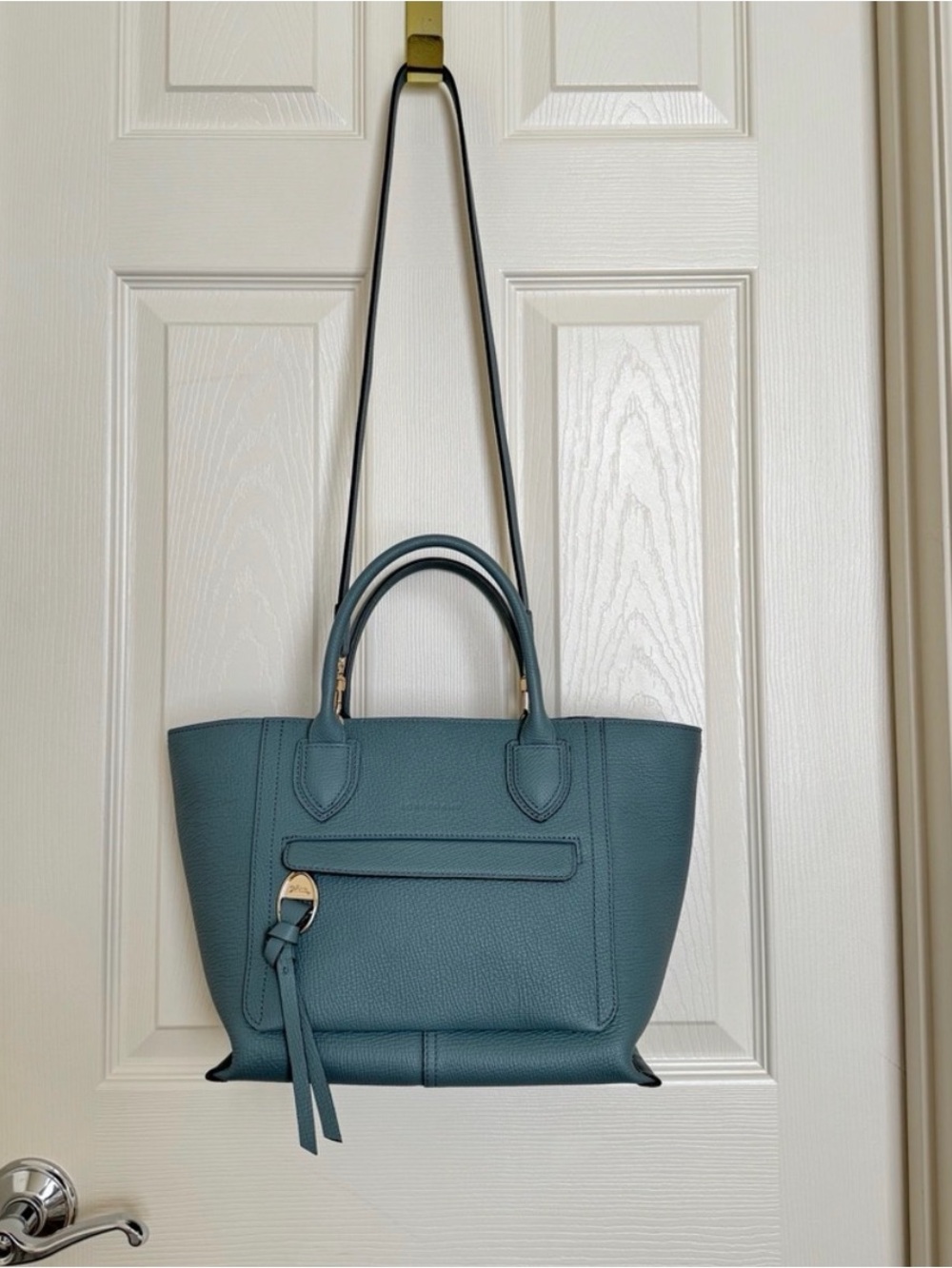 NEW - Longchamp Medium Mailbox Leather Tote Bag in Dusty Blue - Picture 8 of 12